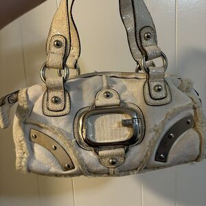 Guess Vintage Shoulder Bag Y2k Shearling Beige Coquette Rock Glam Grunge